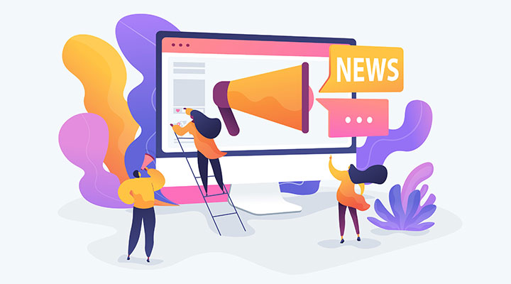 Social media and news tips, smart city concept illustration.