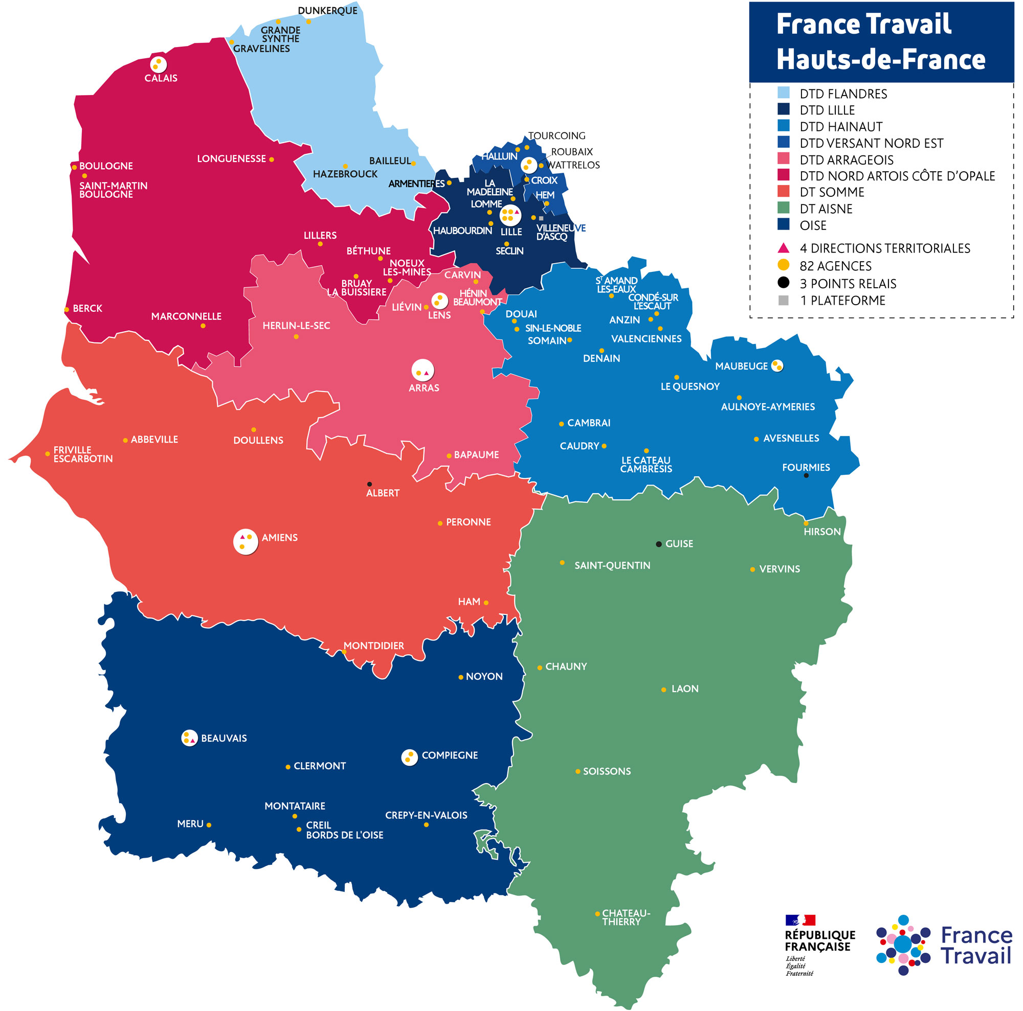 carte des implantations de Pôle emploi