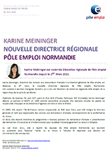 Téléchargez le document KARINE MEININGER NOUVELLE DIRECTRICE RÉGIONALE PÔLE EMPLOI NORMANDIE(pdf, 144.53 KB) (Nouvelle fenêtre)