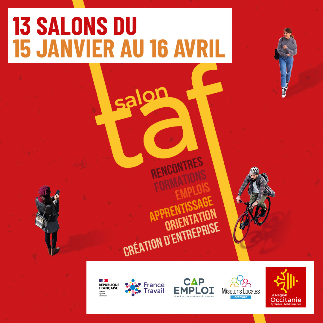Image Salons TAF Occitanie 2026 Région Occitanie, France Travail Cap emploi Mission Locale 