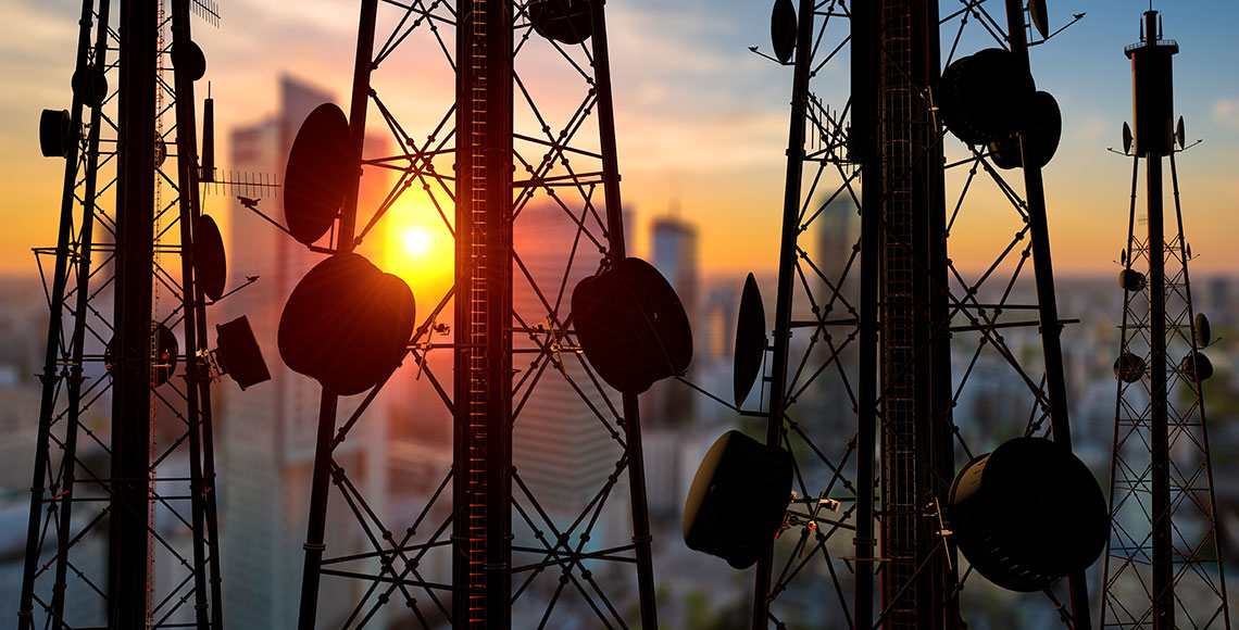 telecommunication towers with antennas