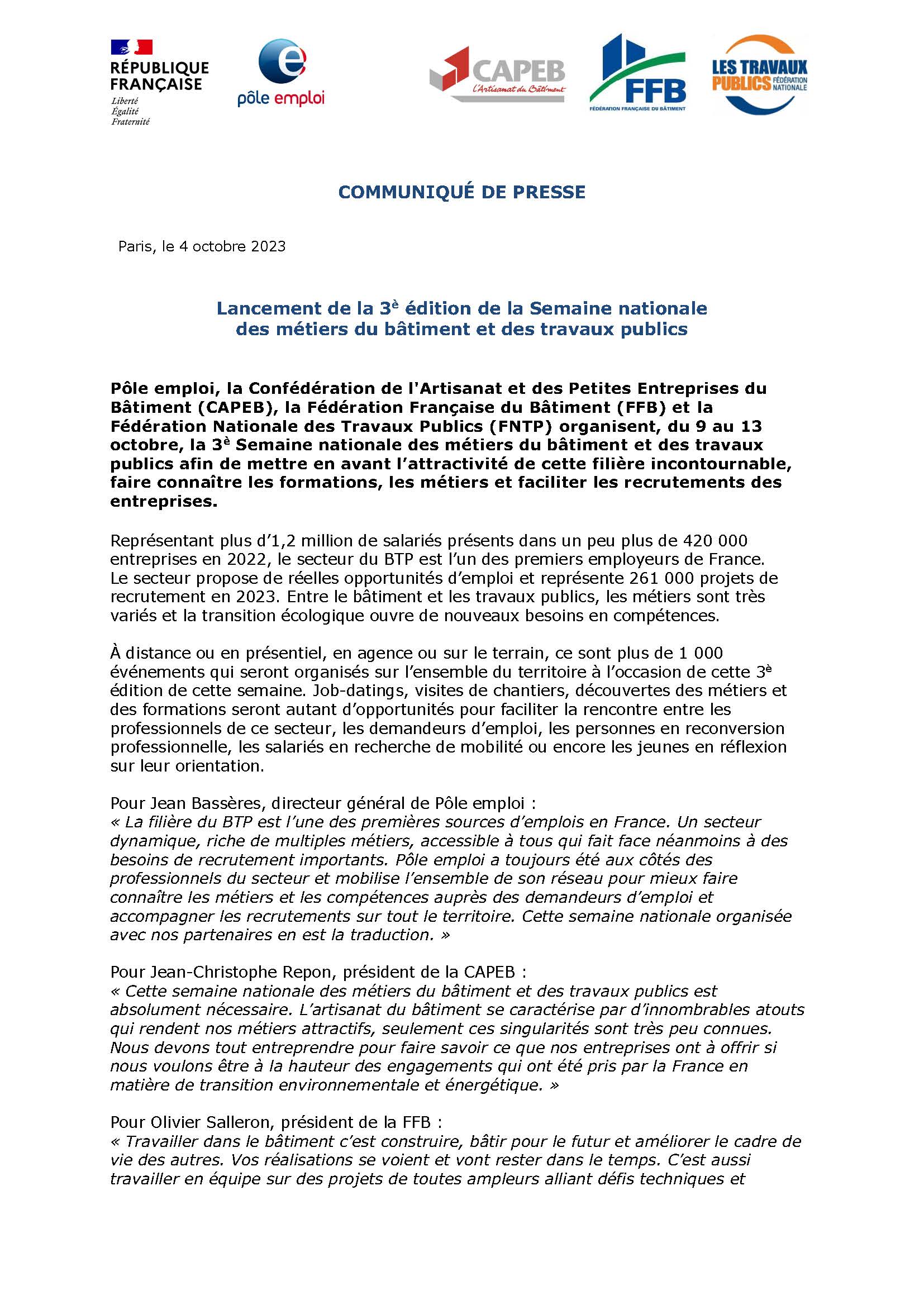 Téléchargez le document&nbsp;20231004 - POLE EMPLOI - CP - Lancement_Semaine nationale des métiers du bâtiment et des travaux publics_Page_1.jpg(pdf, 579.72 KB)&nbsp;(Nouvelle fenêtre)